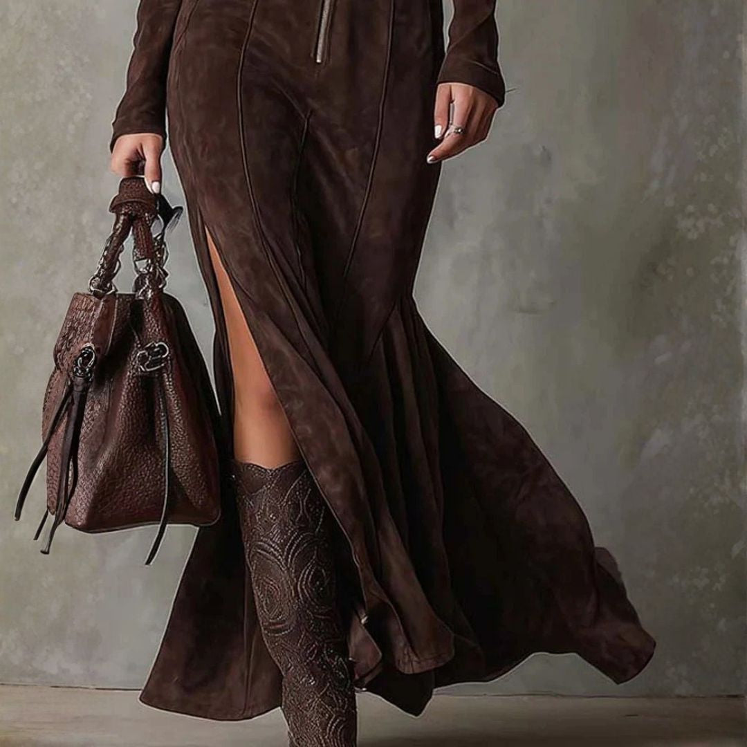 Brown Suede Long Dress